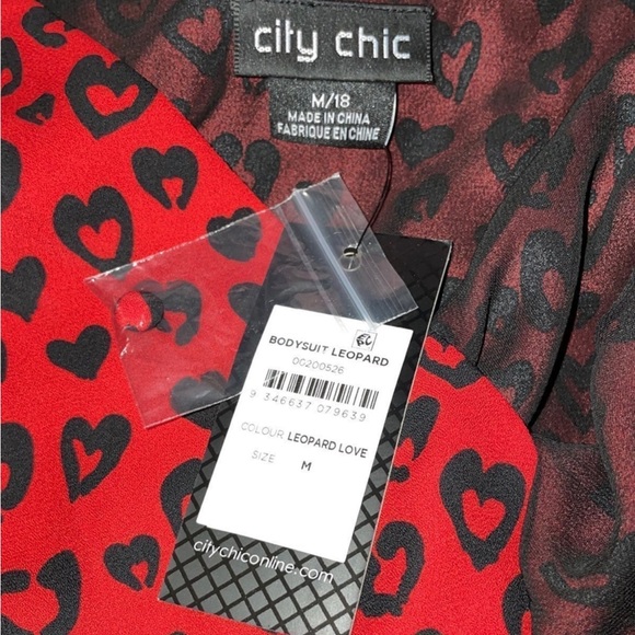 New-City Chic red black One piece lowcut Bodysuit Blouse Top plus 18/M - Picture 10 of 12